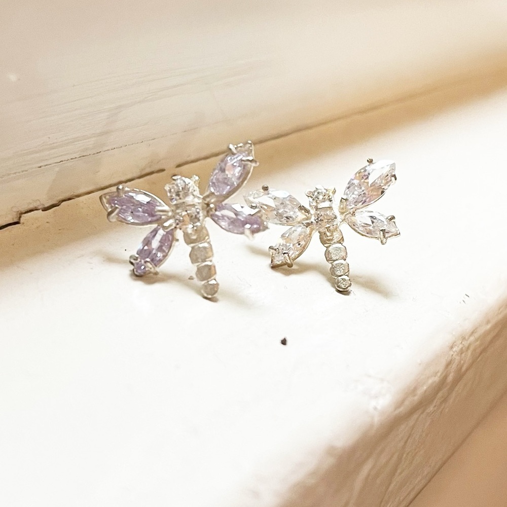 925 STERLING SILVER Set of Dragonfly Post Earrings and Matching Pendant - Picture 3 of 4